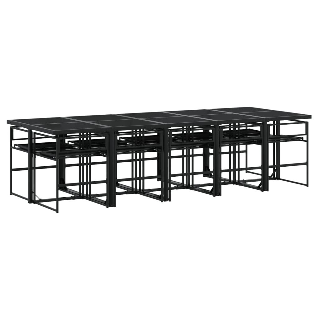 Set mobilier de grădină, 11 piese, cu perne, negru, textilenă