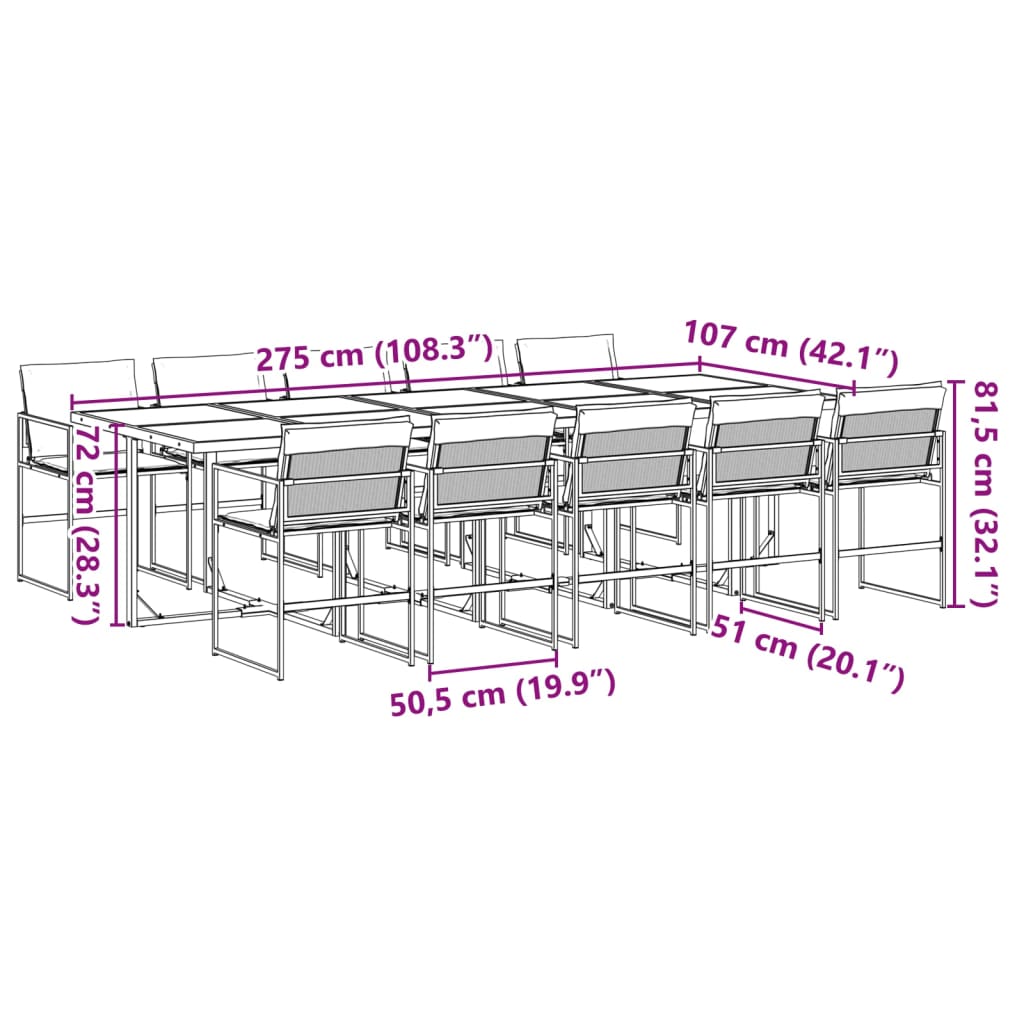 Garden furniture set, 11 pieces, with cushions, black, textilene