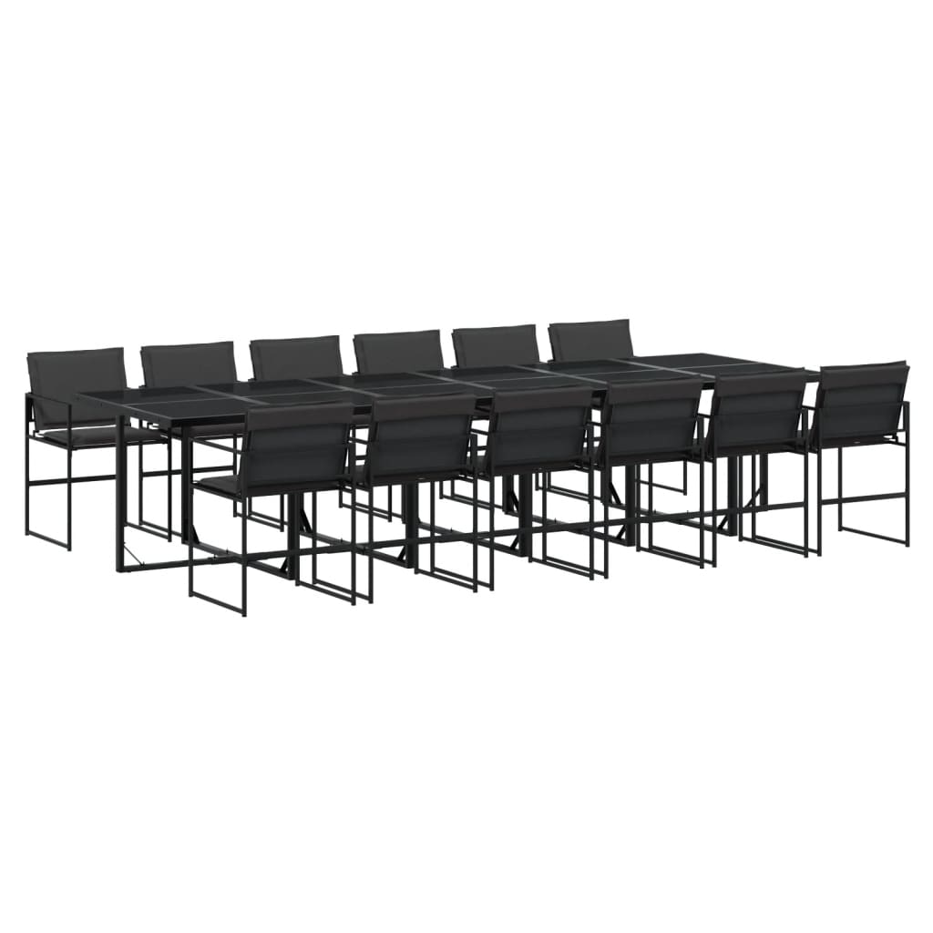 Garden furniture set, 13 pieces, with cushions, black, textilene