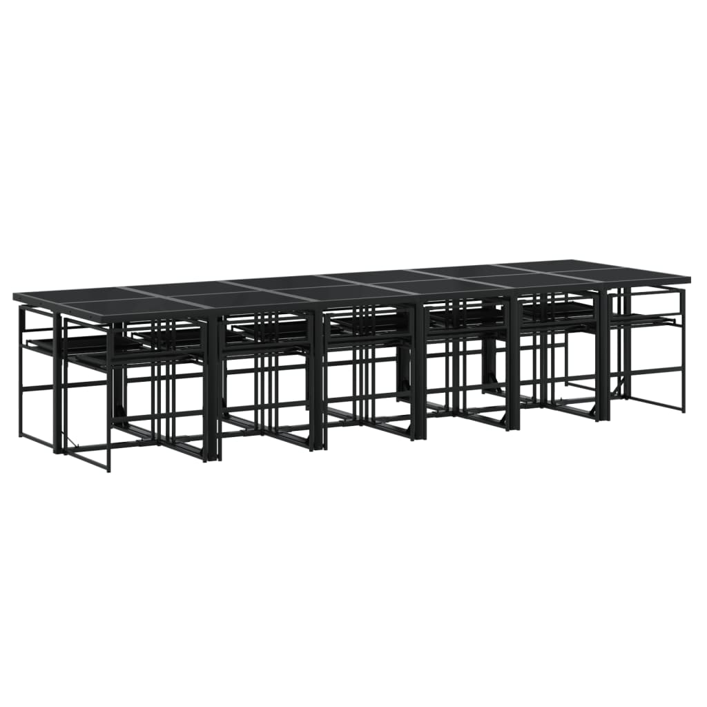 Set mobilier de grădină, 13 piese, cu perne, negru, textilenă