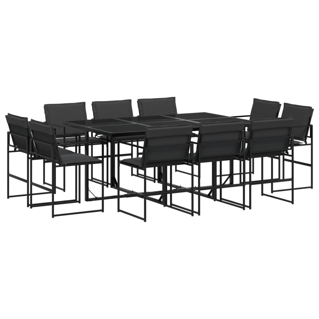 Garden furniture set, 11 pieces, with cushions, black, textilene