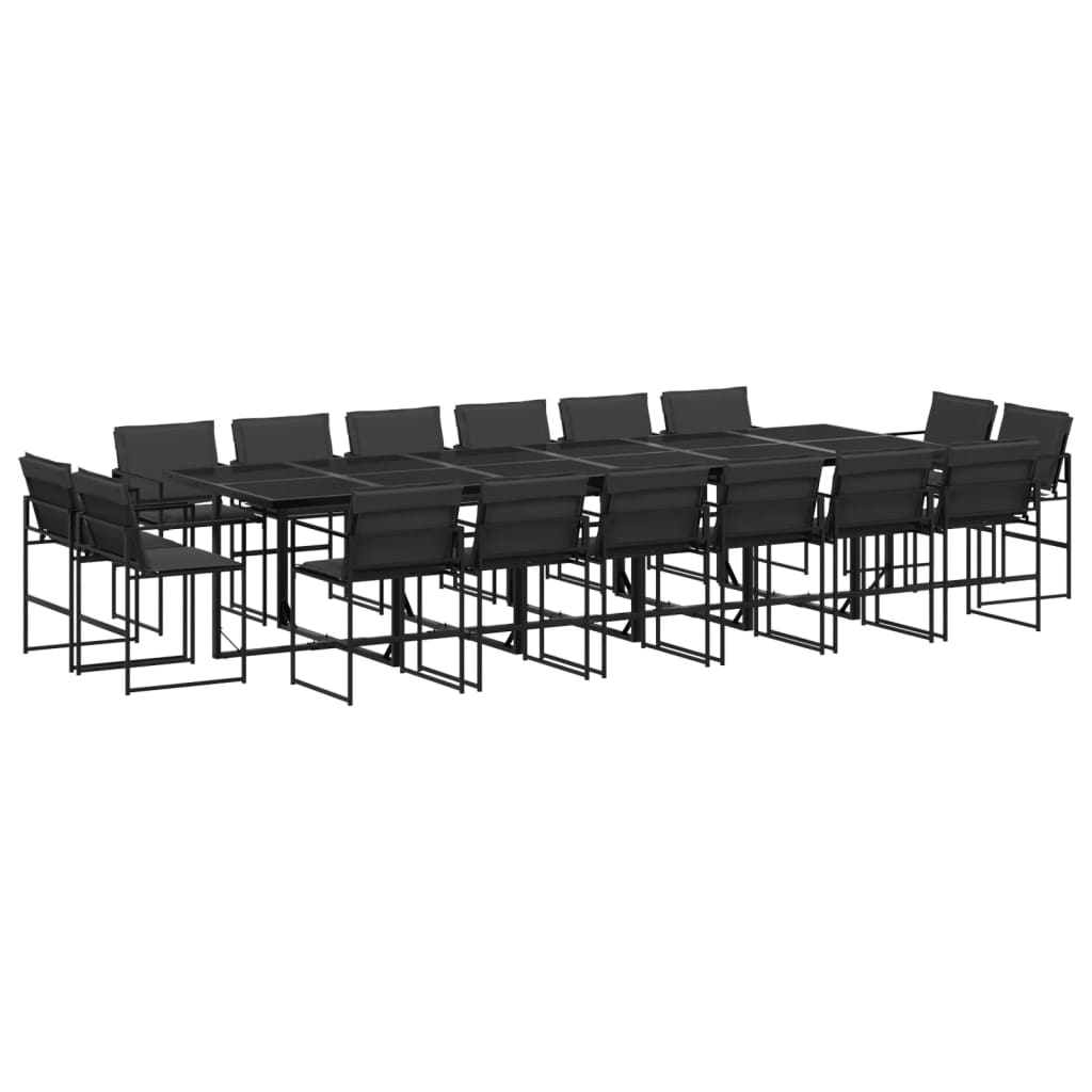 Set mobilier de grădină, 17 piese, cu perne, negru, textilenă