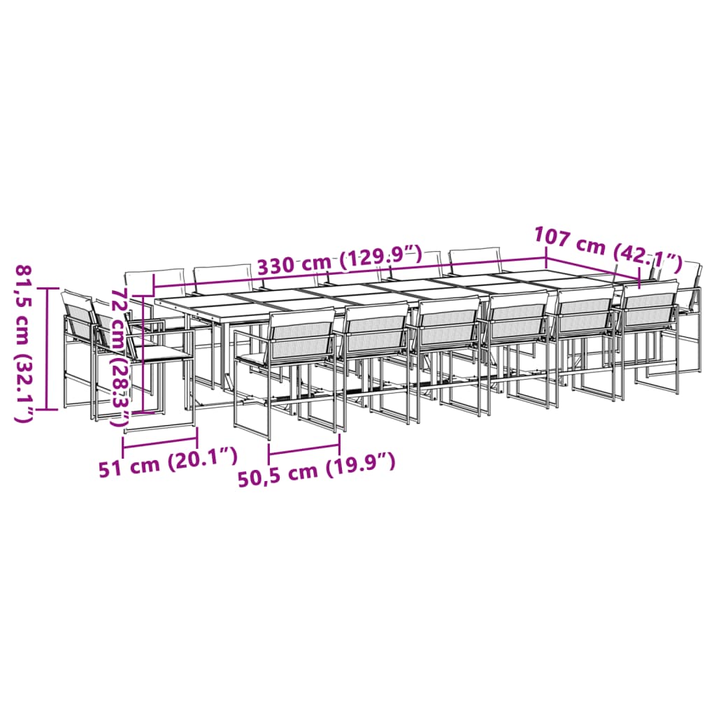 Set mobilier de grădină, 17 piese, cu perne, negru, textilenă