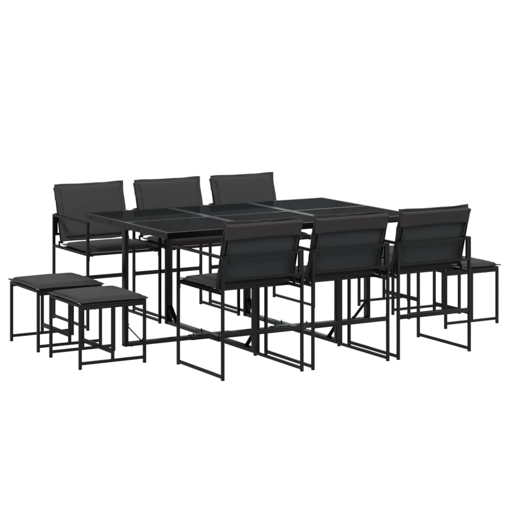 Set mobilier de grădină, 11 piese, cu perne, negru, textilenă