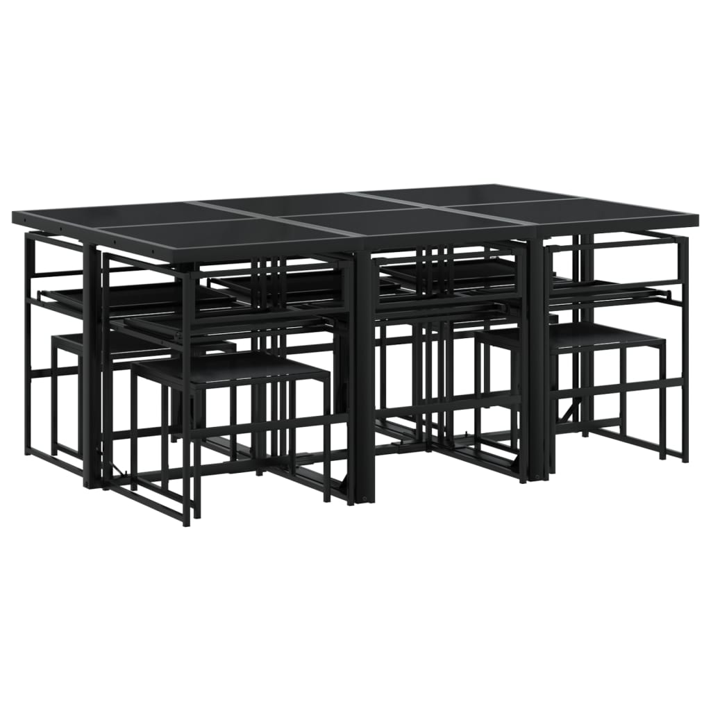 Set mobilier de grădină, 11 piese, cu perne, negru, textilenă