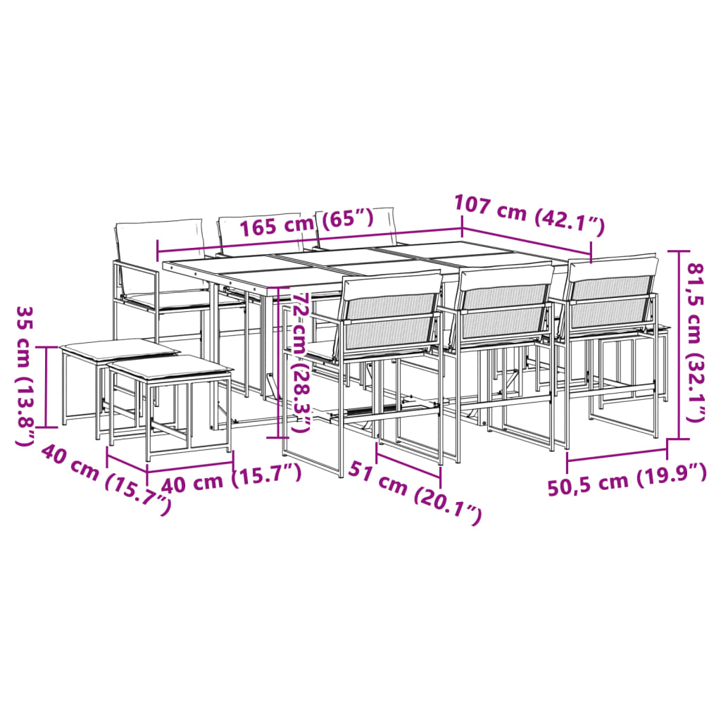 Set mobilier de grădină, 11 piese, cu perne, negru, textilenă