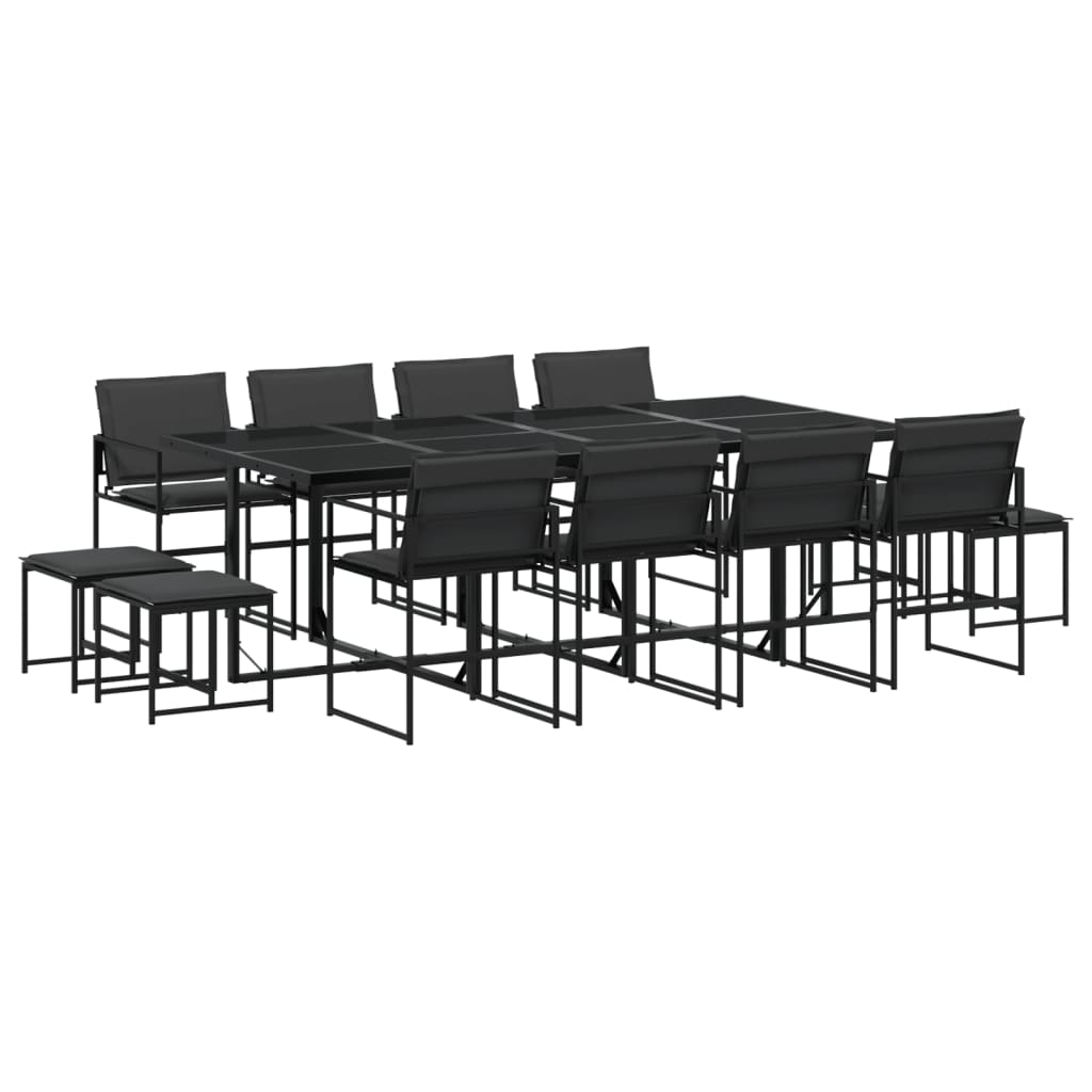 Garden furniture set, 13 pieces, with cushions, black, textilene