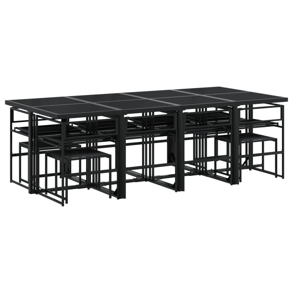 Set mobilier de grădină, 13 piese, cu perne, negru, textilenă