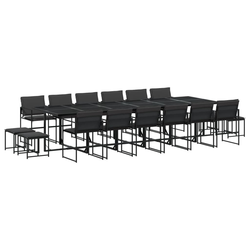 Garden furniture set, 17 pieces, with cushions, black, textilene