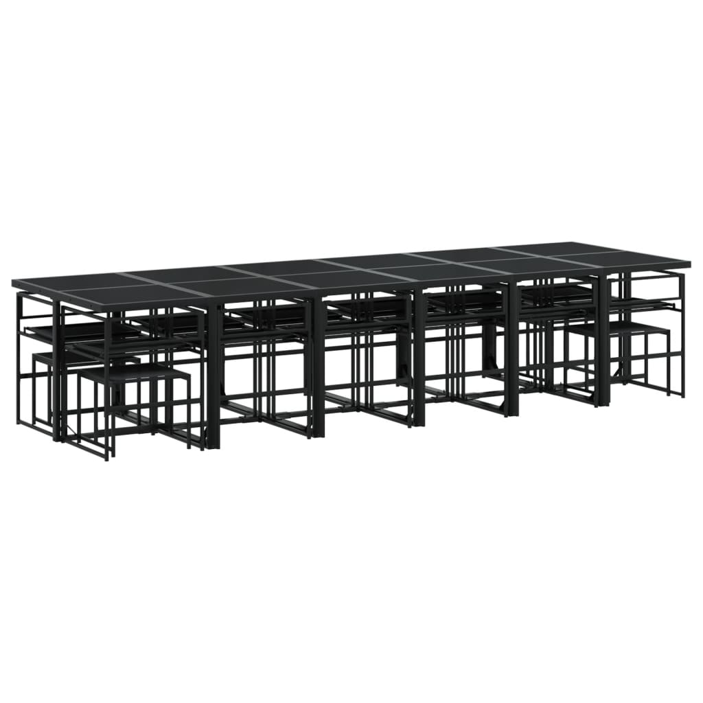 Set mobilier de grădină, 17 piese, cu perne, negru, textilenă