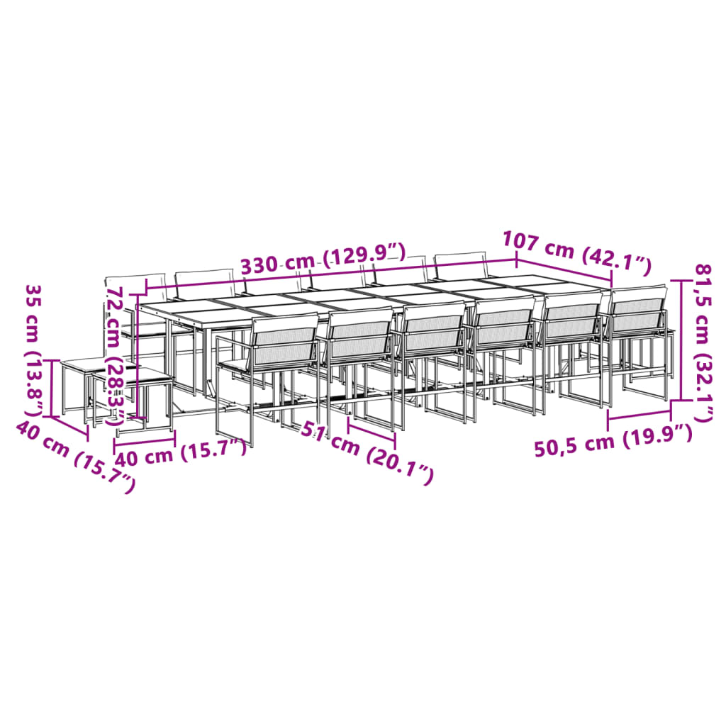 Garden furniture set, 17 pieces, with cushions, black, textilene