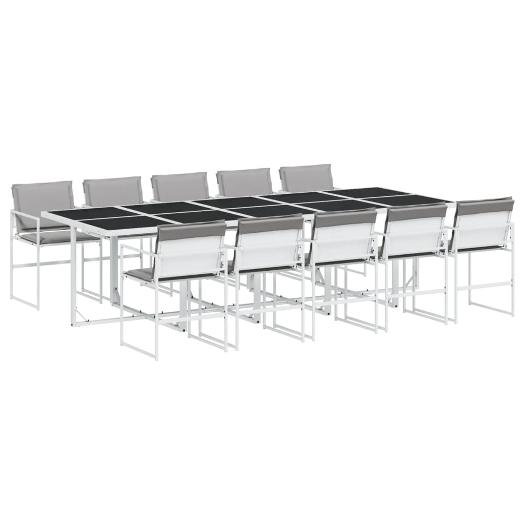 Set mobilier de grădină, 11 piese, cu perne, alb, textilenă