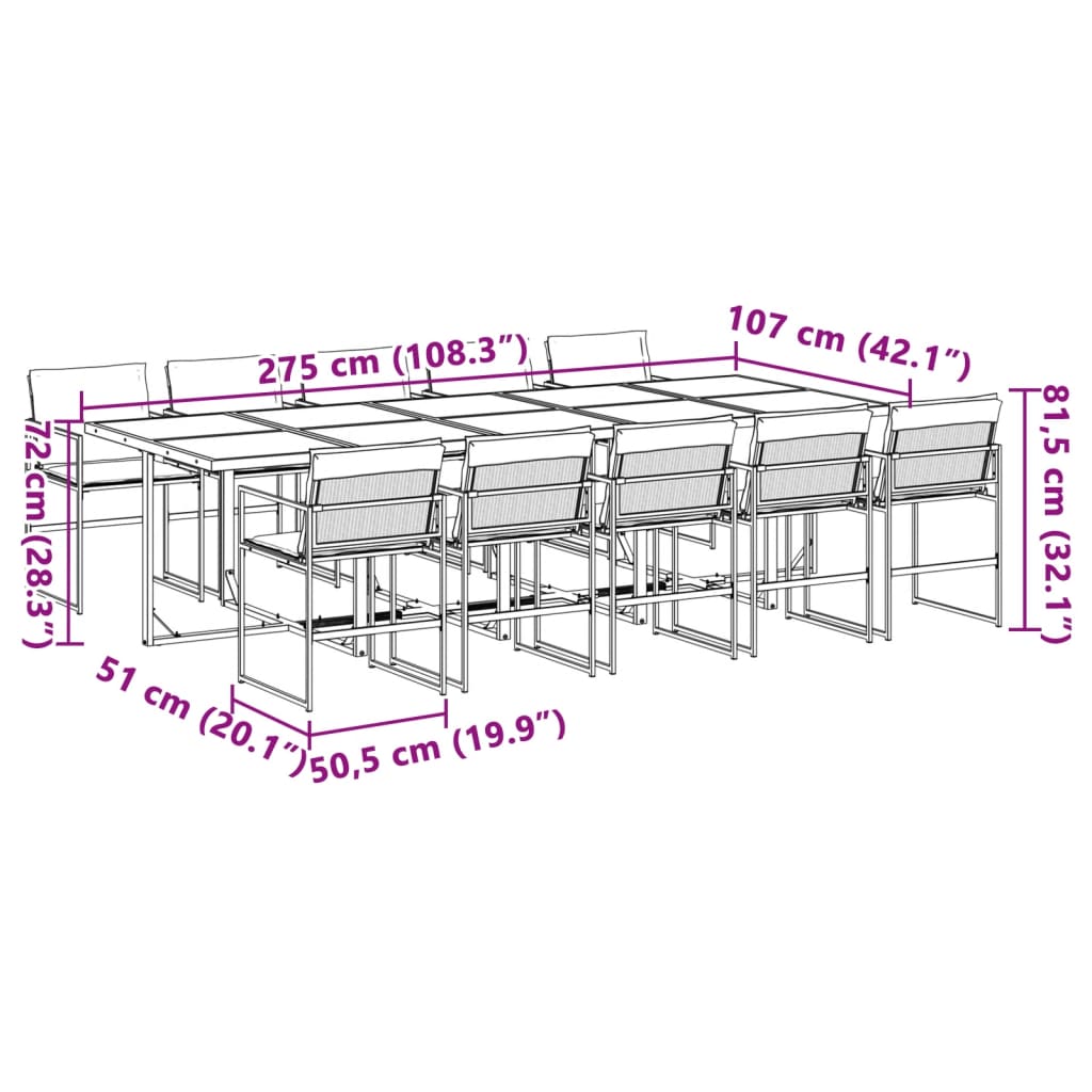 Garden furniture set, 11 pieces, with cushions, white, textilene