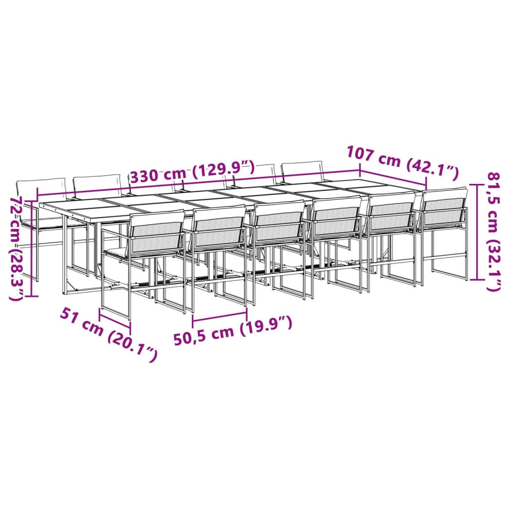 Set mobilier de grădină, 13 piese, cu perne, alb, textilenă