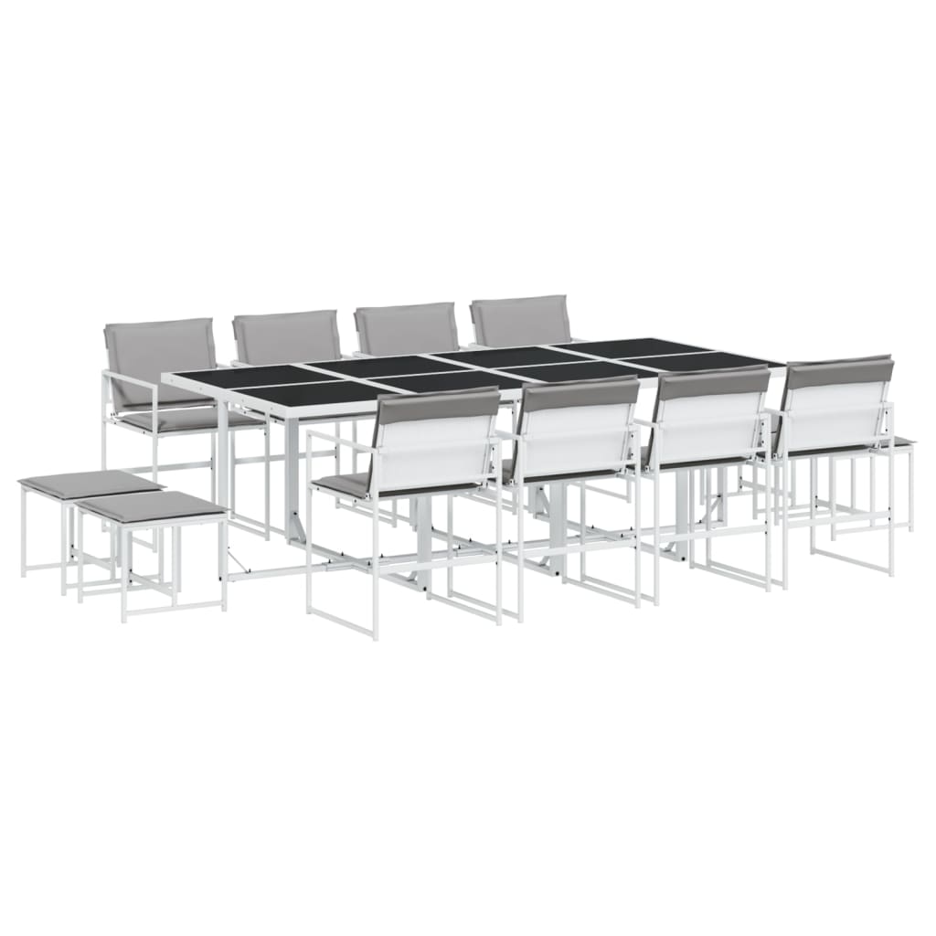 Set mobilier de grădină, 13 piese, cu perne, alb, textilenă