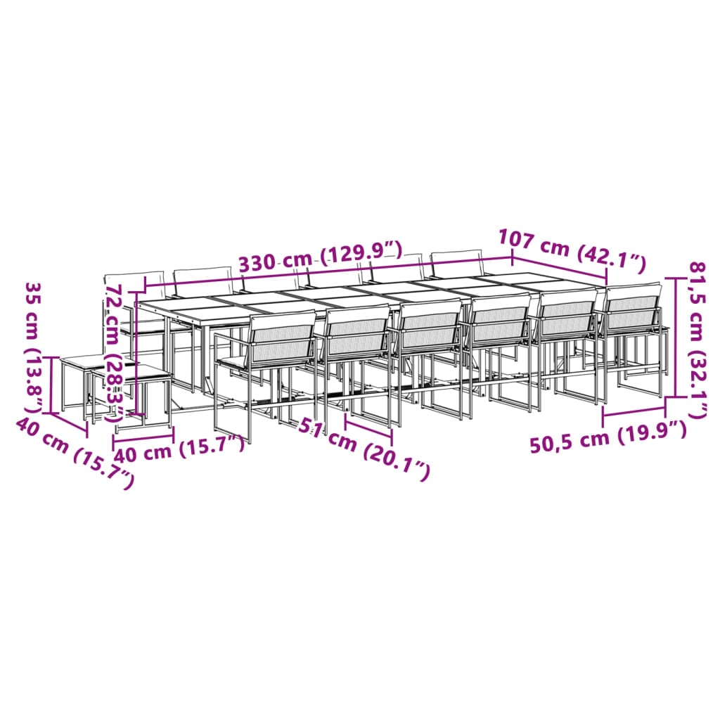 Garden furniture set, 17 pieces, with cushions, white, textilene