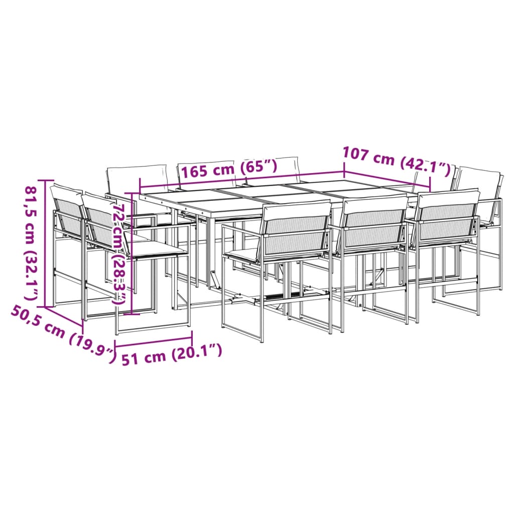 Set mobilier de grădină, 11 piese, cu perne, alb, textilenă