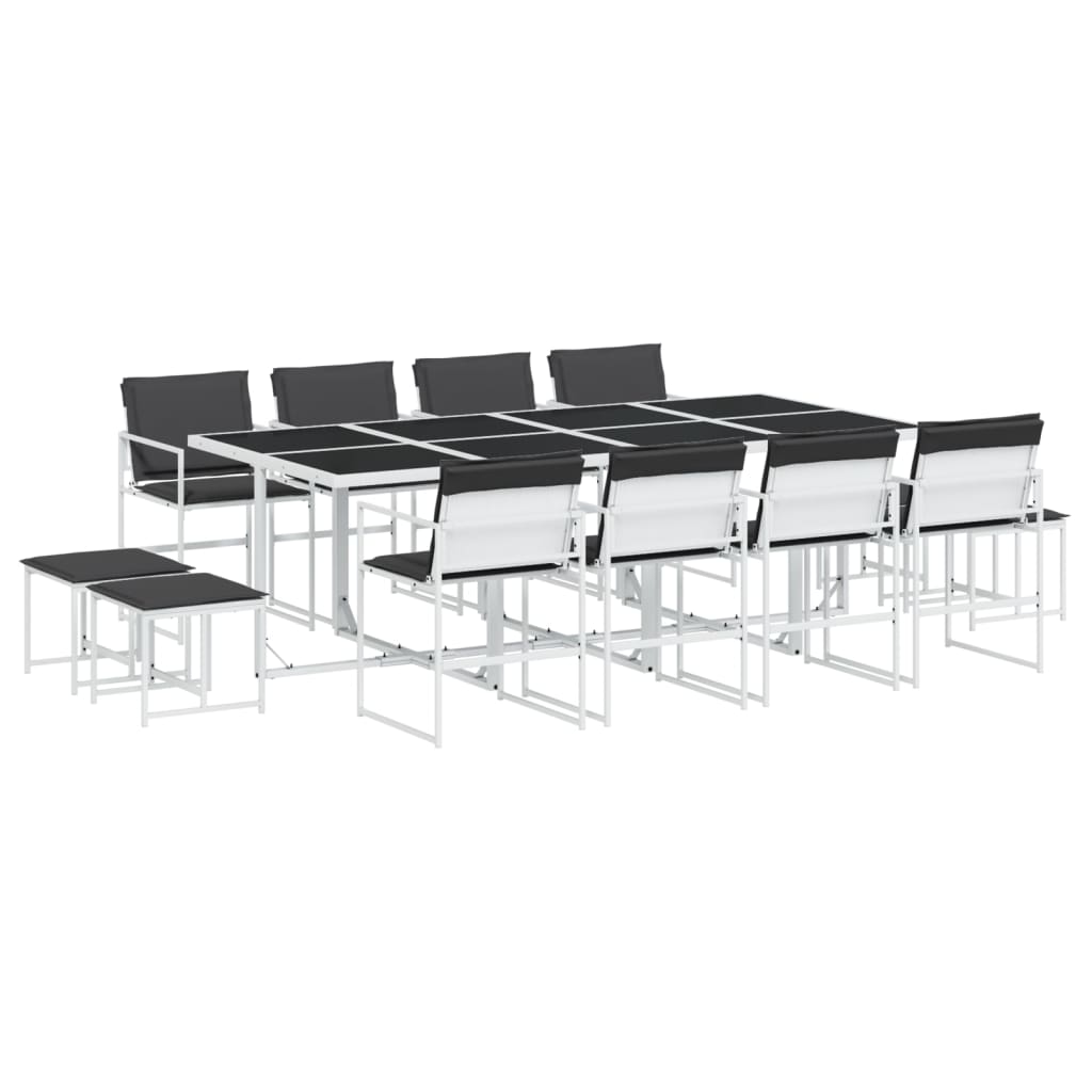 Set mobilier de grădină, 13 piese, cu perne, alb, textilenă