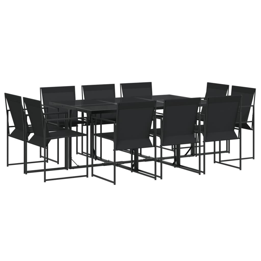 Set mobilier de grădină, 11 piese, negru, textilenă