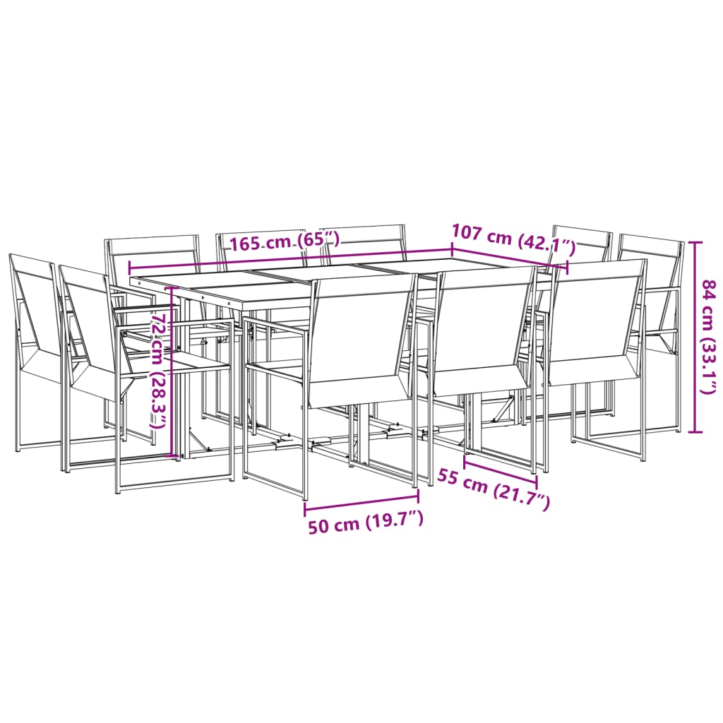 Set mobilier de grădină, 11 piese, negru, textilenă