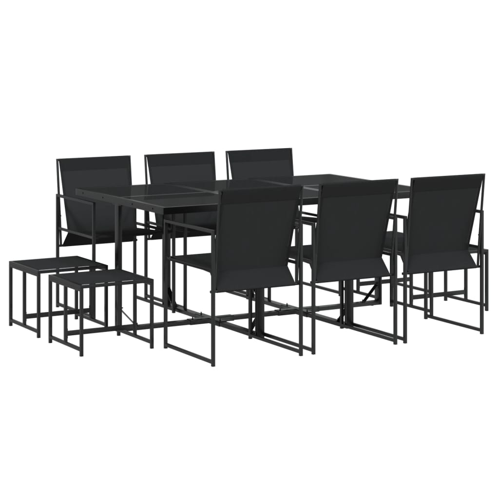 Set mobilier de grădină, 11 piese, negru, textilenă