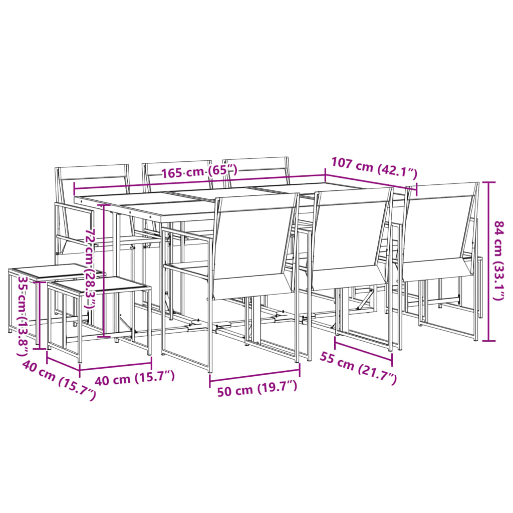 Garden furniture set, 11 pieces, black, textilene