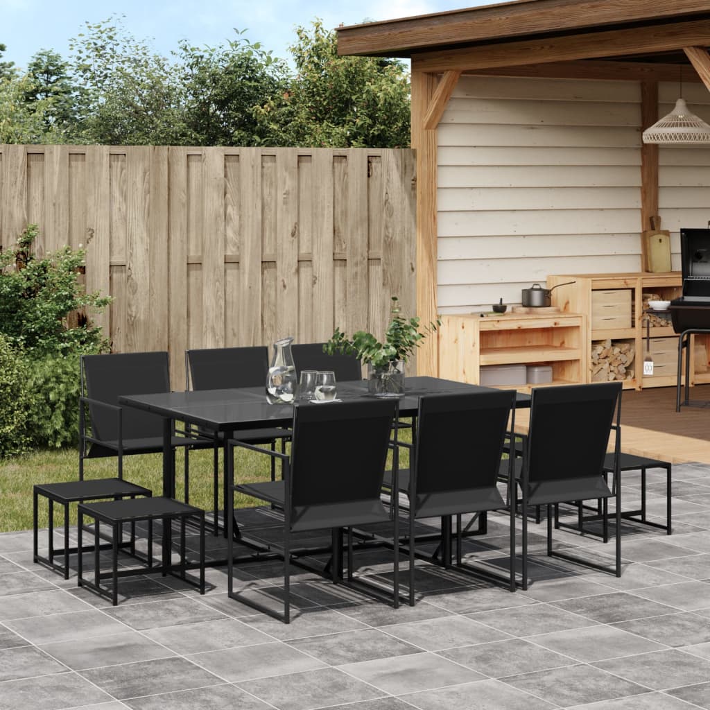 Garden furniture set, 11 pieces, black, textilene