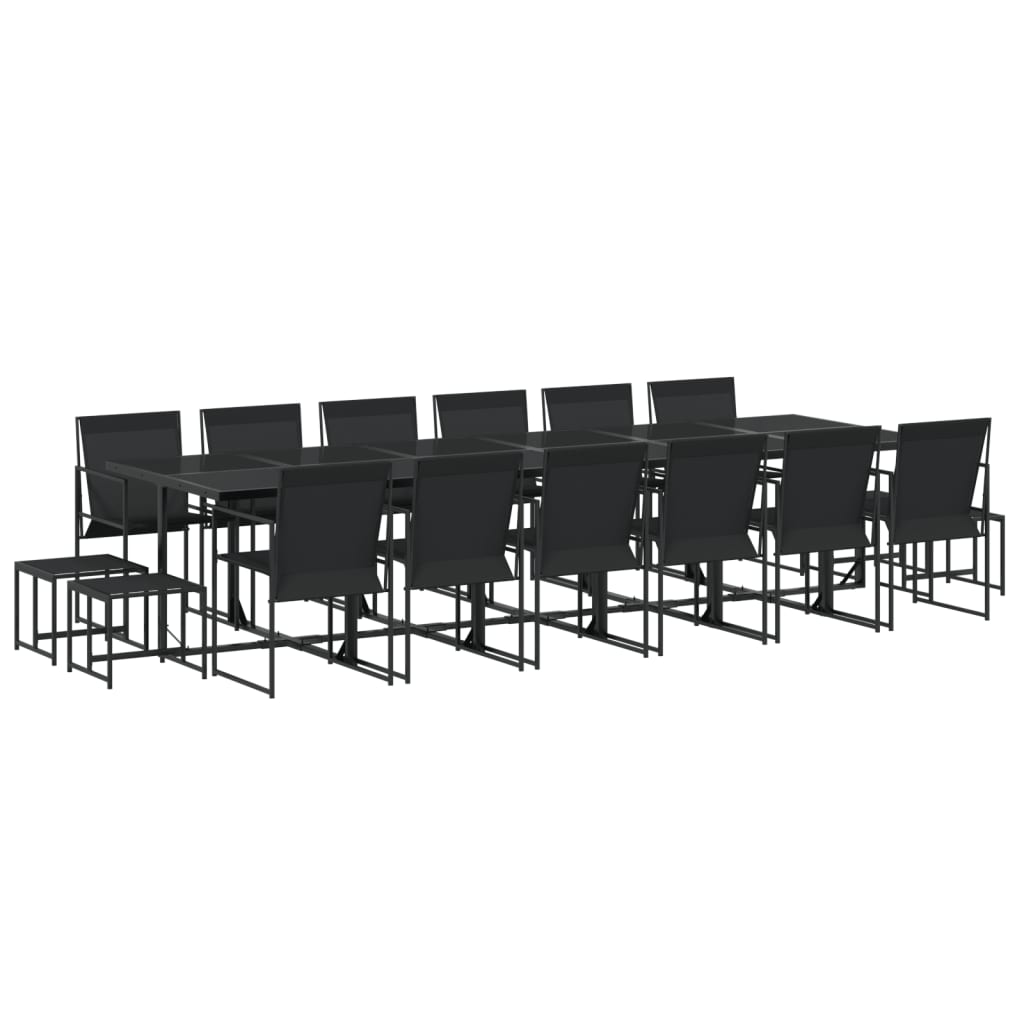 Set mobilier de grădină, 17 piese, negru, textilenă