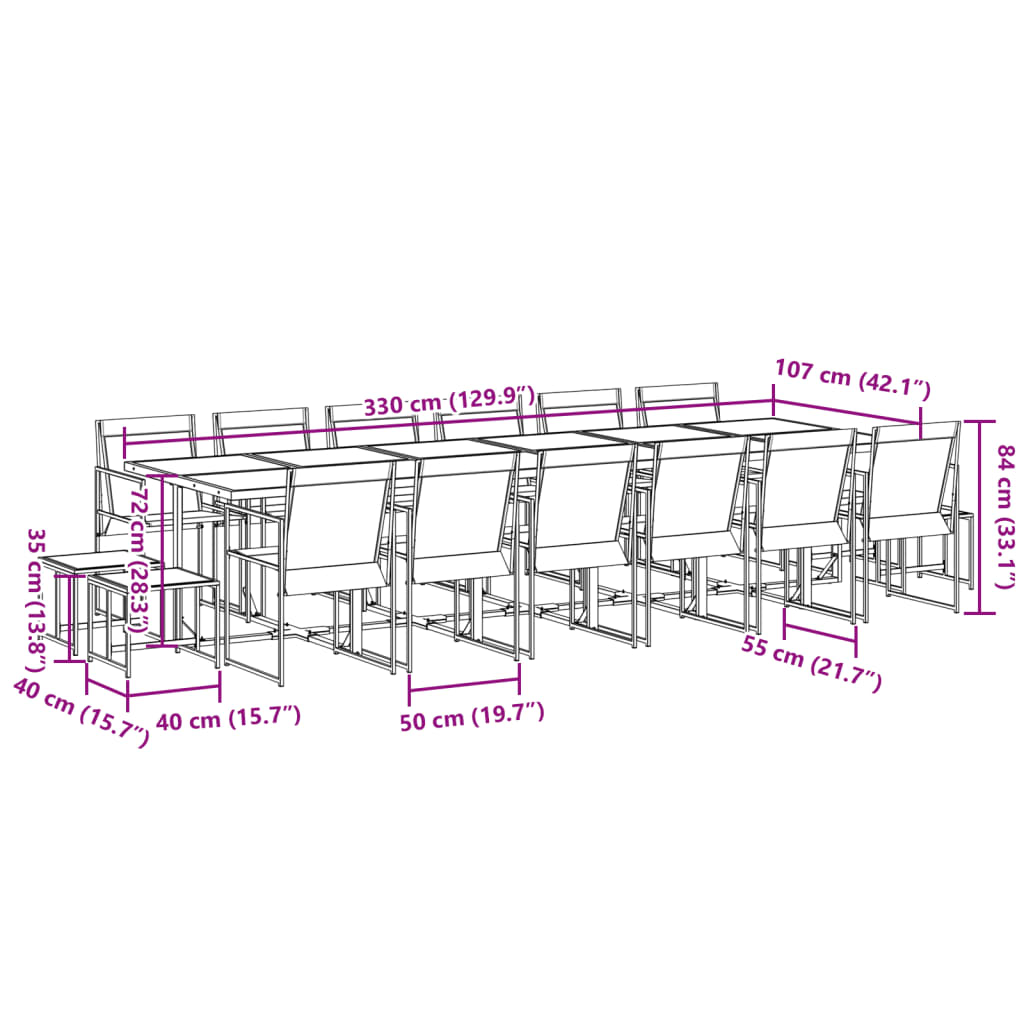 Garden furniture set, 17 pieces, black, textilene