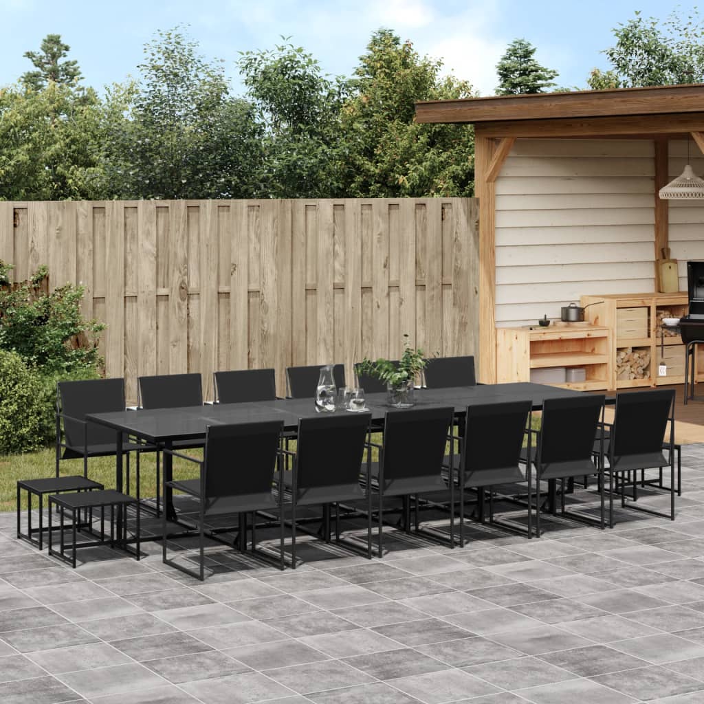 Garden furniture set, 17 pieces, black, textilene