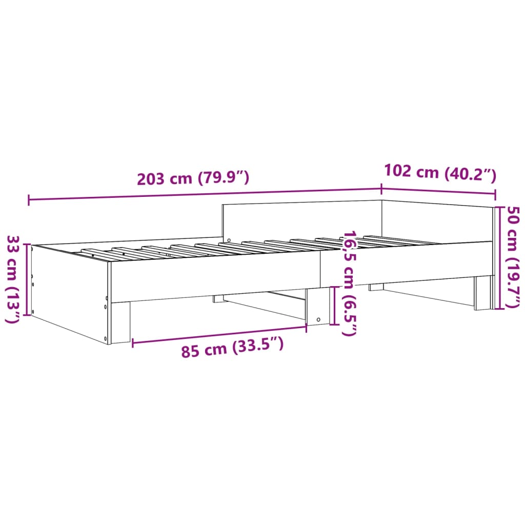 Cadru de pat, gri beton, 100x200 cm, lemn prelucrat