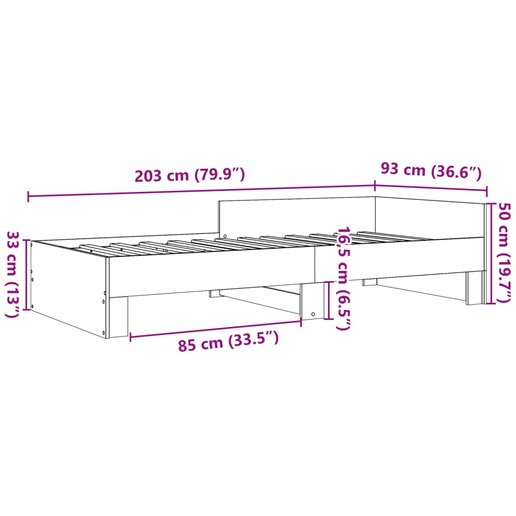 Cadru pat fără saltea stejar fumuriu, 90x200 cm, lemn prelucrat