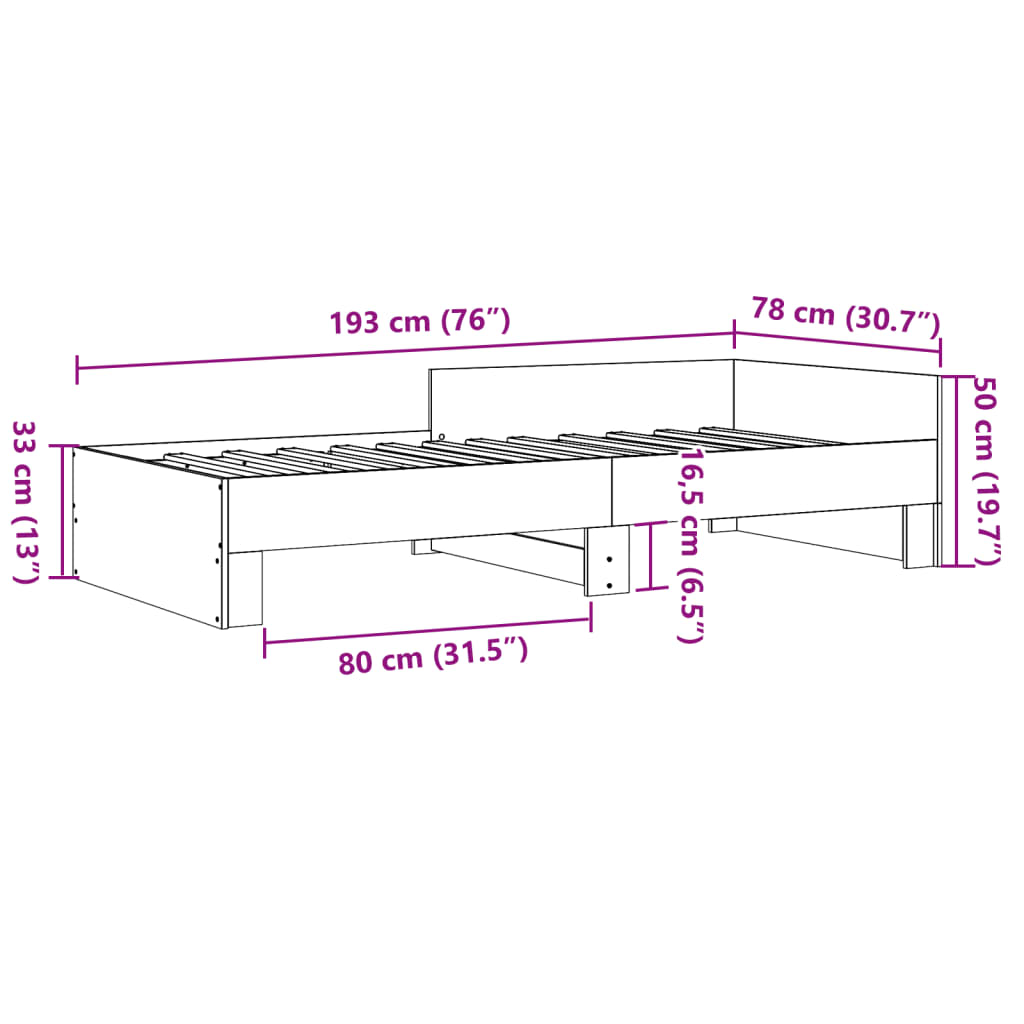 Cadru de pat, negru, 75x190 cm, lemn prelucrat