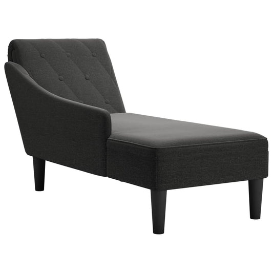 Chaise longue with cushion and right armrest, black, textile