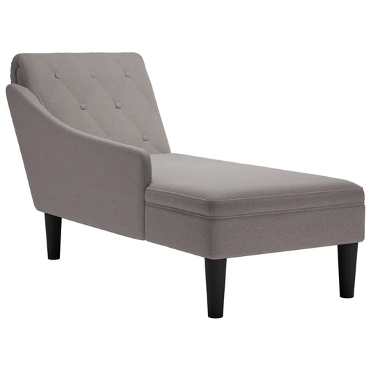 Chaise longue with cushion and straight armrest, taupe grey, textile