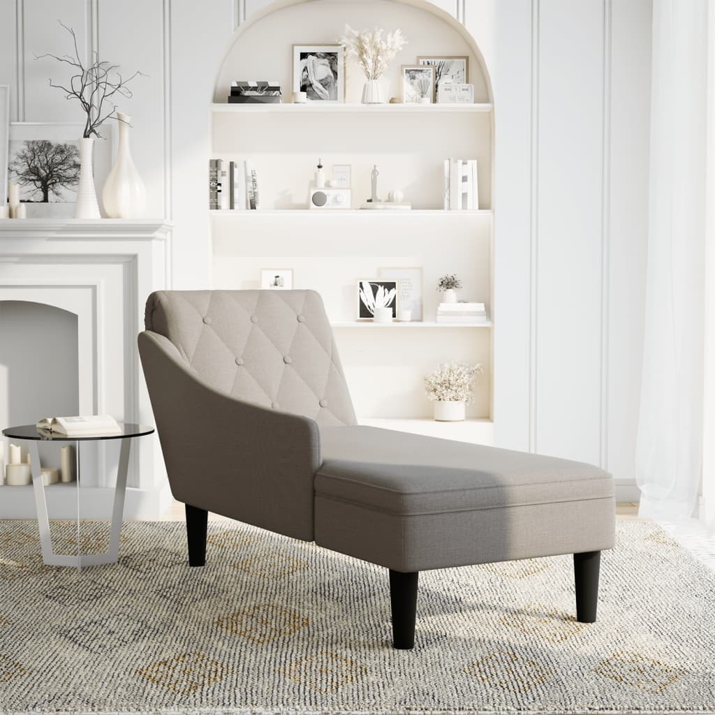 Chaise longue with cushion and straight armrest, taupe grey, textile