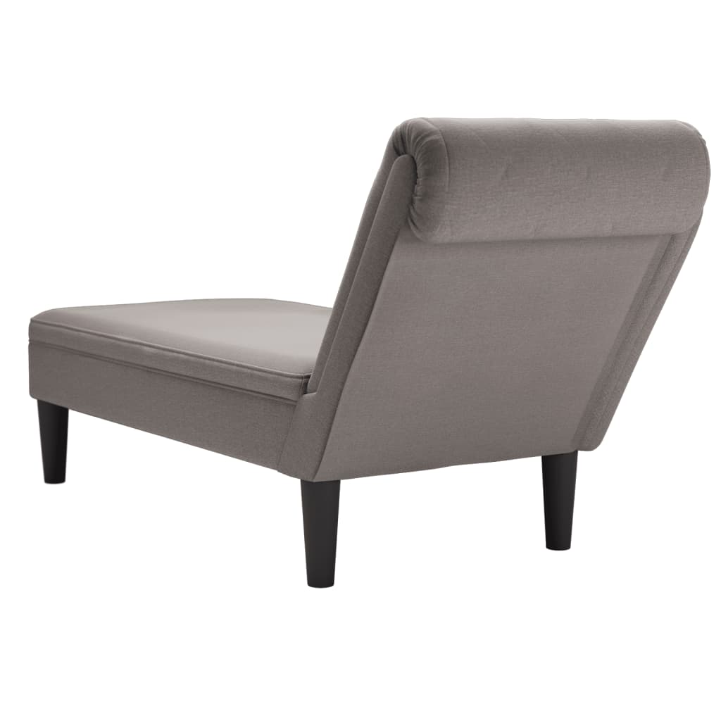 Chaise longue with cushion and straight armrest, taupe grey, textile