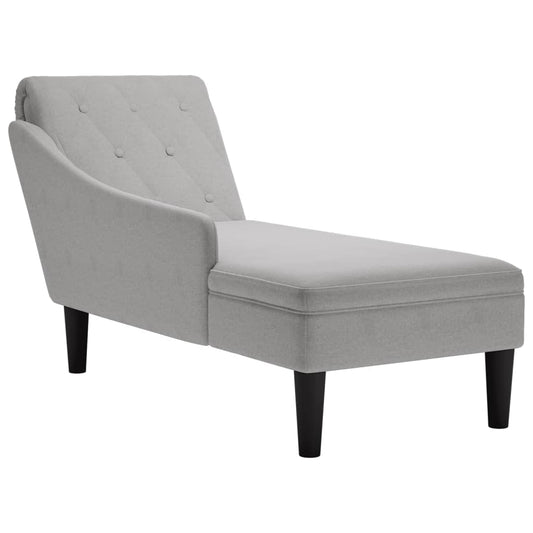 Chaise longue with cushion and right armrest, cloud grey, textile