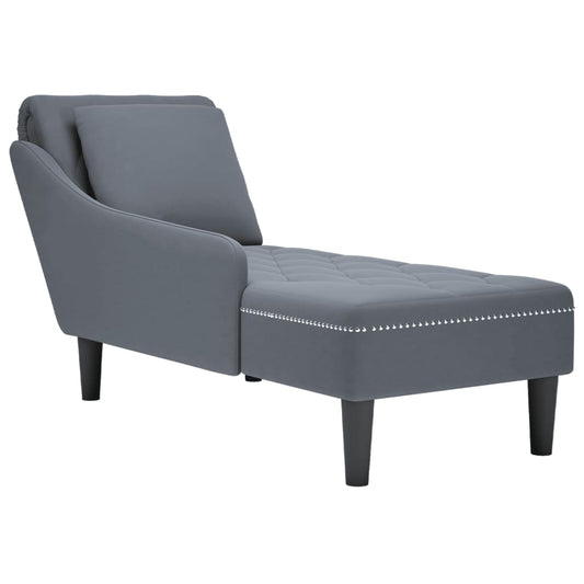 Chaise longue with cushion and right armrest, dark grey, velvet