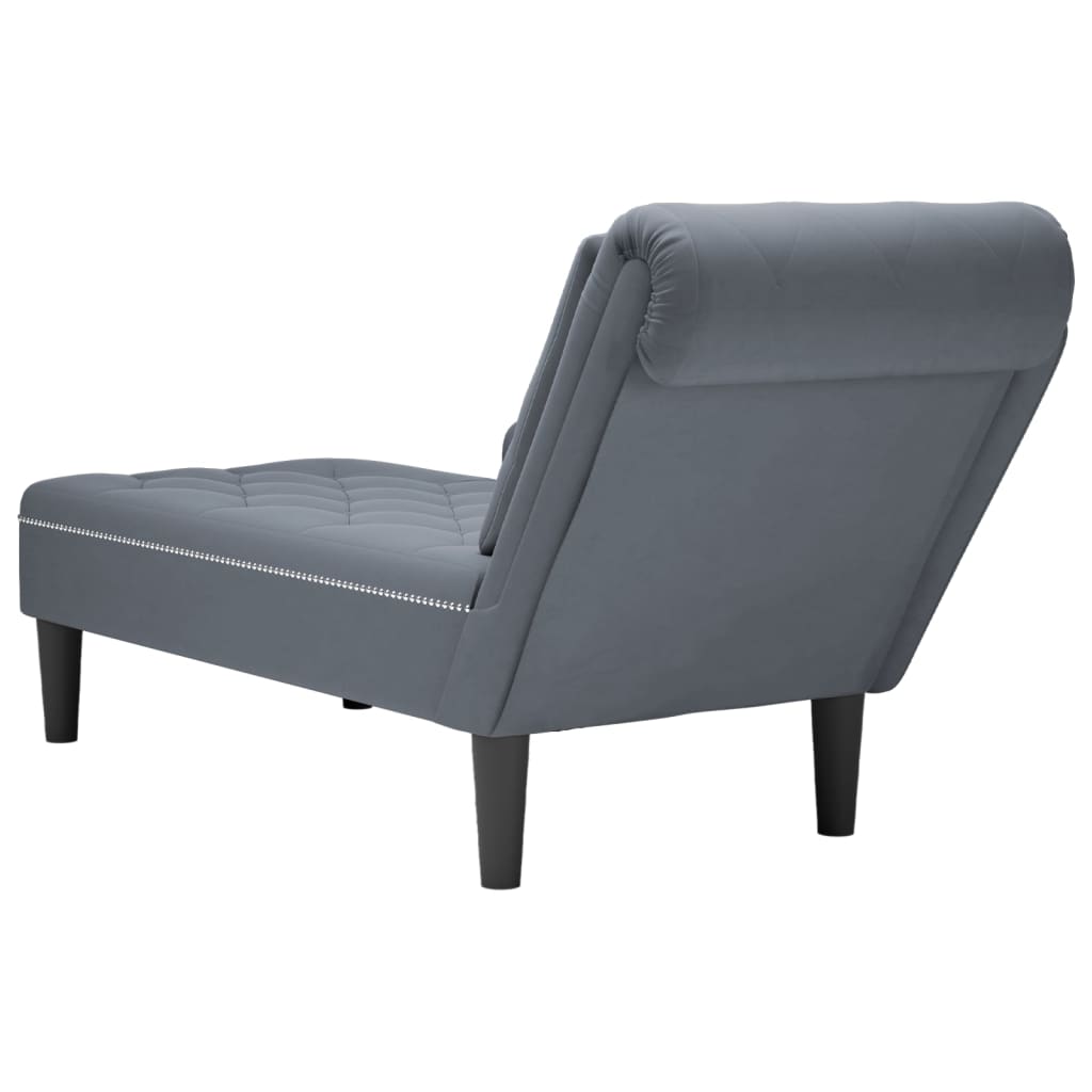 Chaise longue with cushion and right armrest, dark grey, velvet