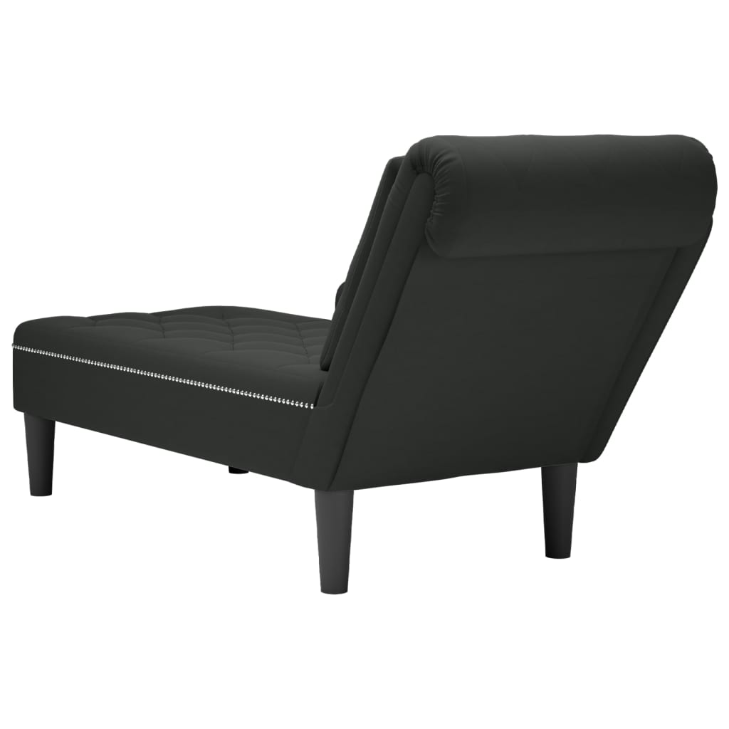 Chaise longue with cushion and right armrest, black, velvet