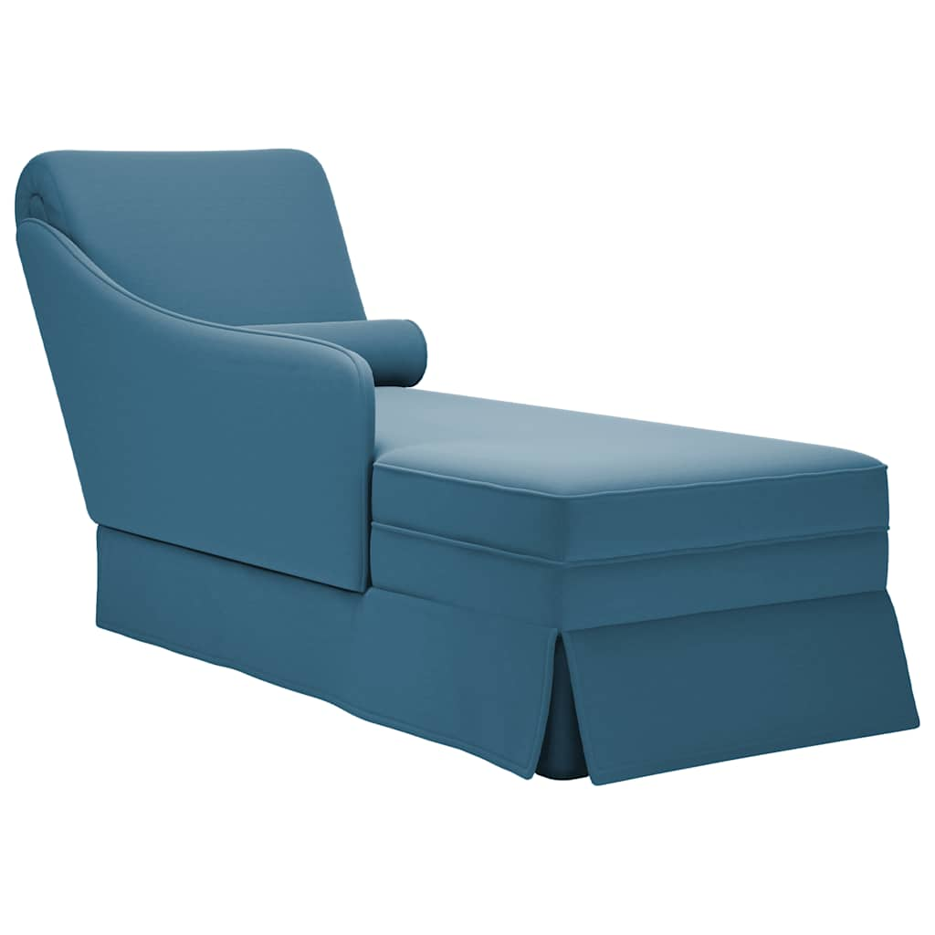 Chaise longue with support and right armrest in blue velvet