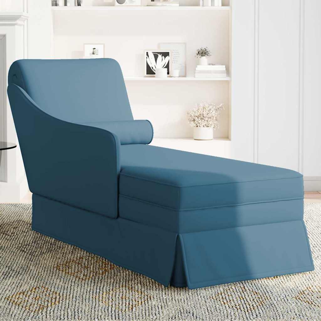 Chaise longue with support and right armrest in blue velvet