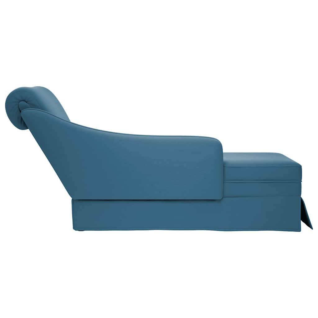 Chaise longue with support and right armrest in blue velvet