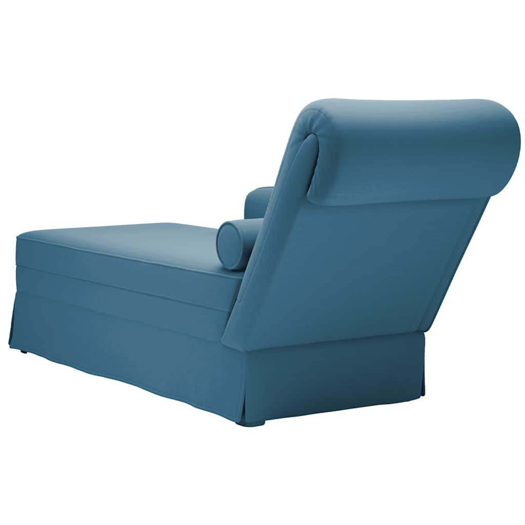 Chaise longue with support and right armrest in blue velvet