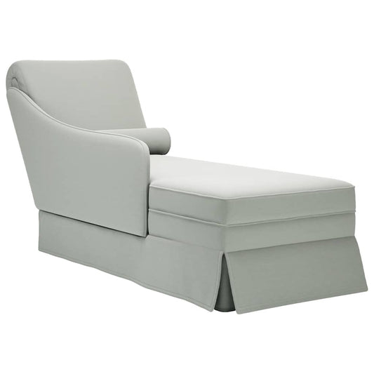 Chaise longue with support and right armrest, light grey velvet