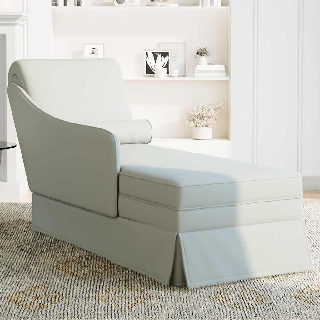 Chaise longue with support and right armrest, light grey velvet