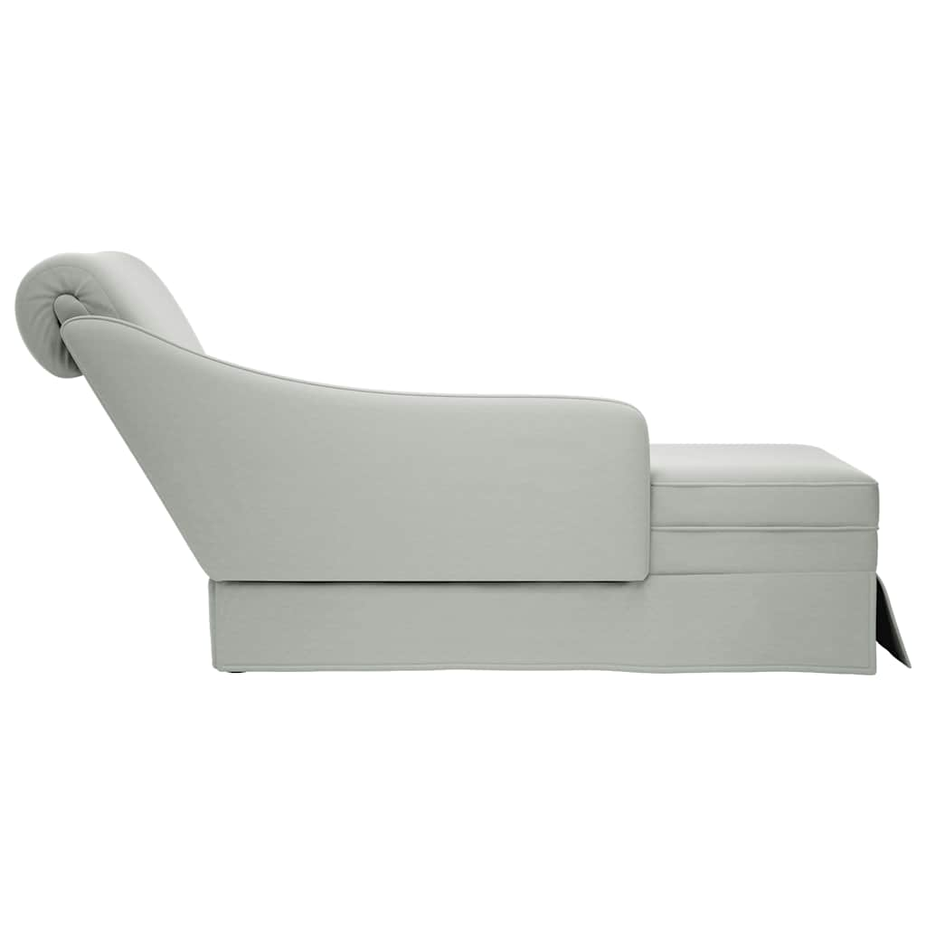 Chaise longue with support and right armrest, light grey velvet