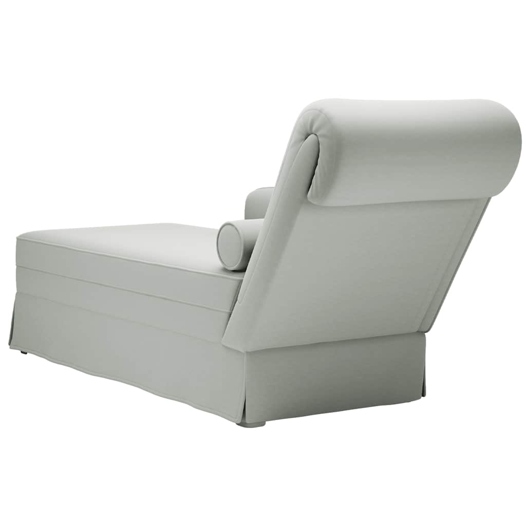 Chaise longue with support and right armrest, light grey velvet