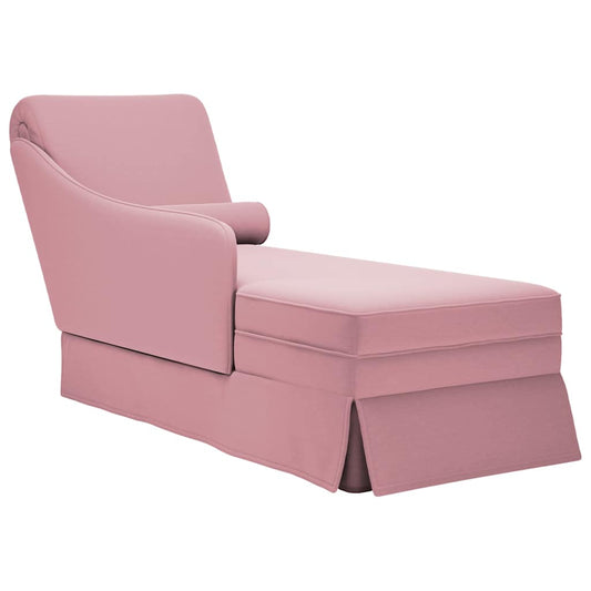 Chaise longue with support and straight armrest in pink velvet